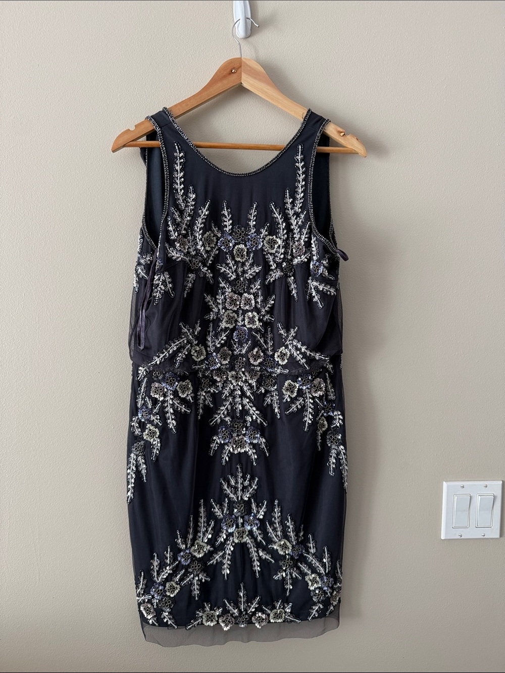 Adrianna Papell Womens Sequined Beaded Cocktail Dress Size 8
